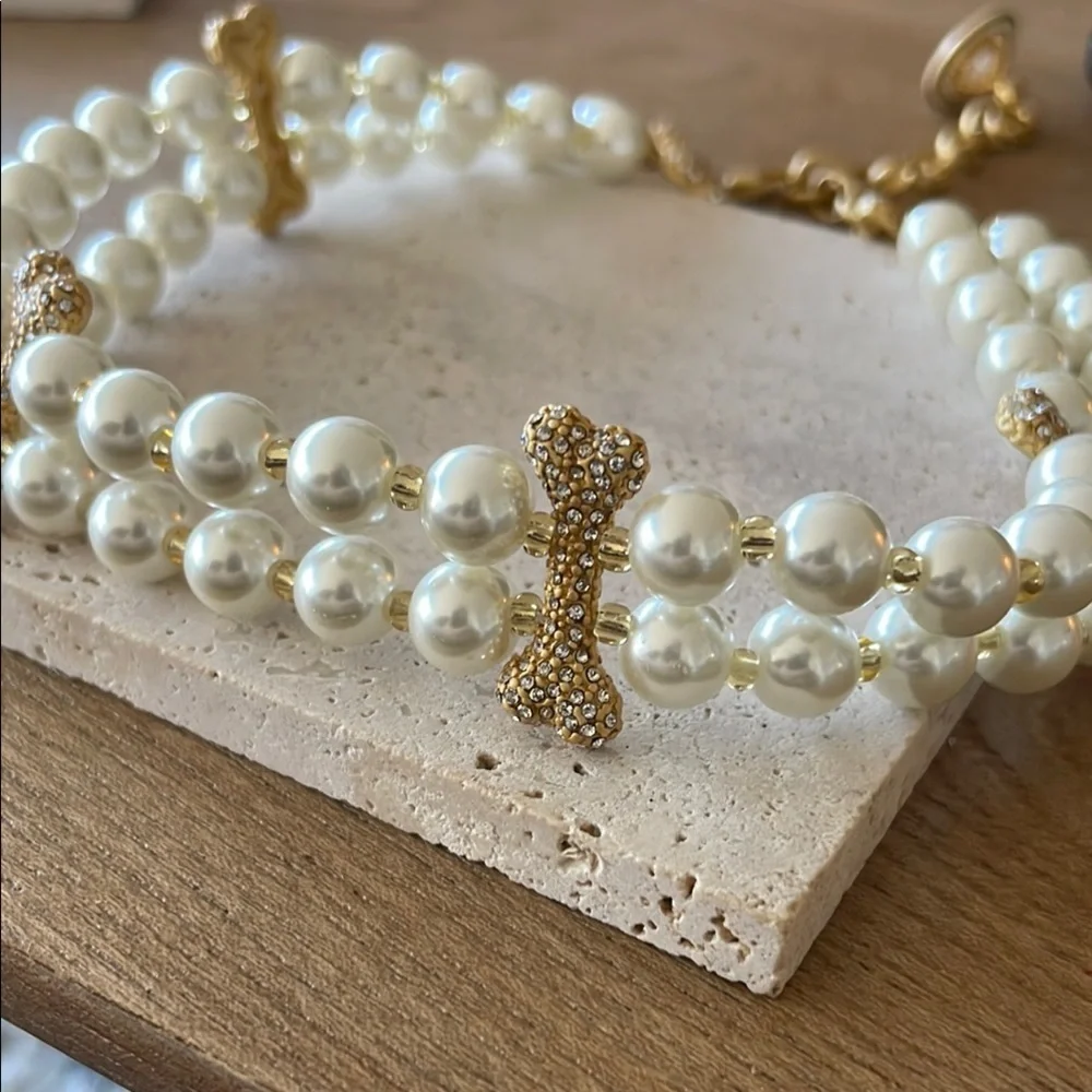 Vivienne Westwood Pearl Choker Bone Detail Gold Orb Necklace Bracelet Adjustable